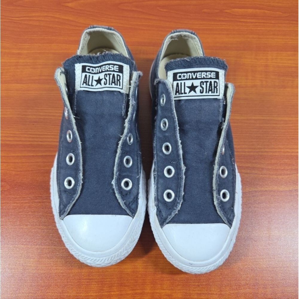 Converse All Star No Lace Navy Raw Hem Slip on Sneakers Youth Kids Unisex SZ 12